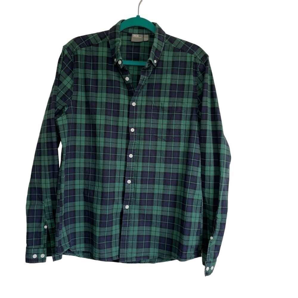 ASOS Green Plaid Button Down Shirt Size L